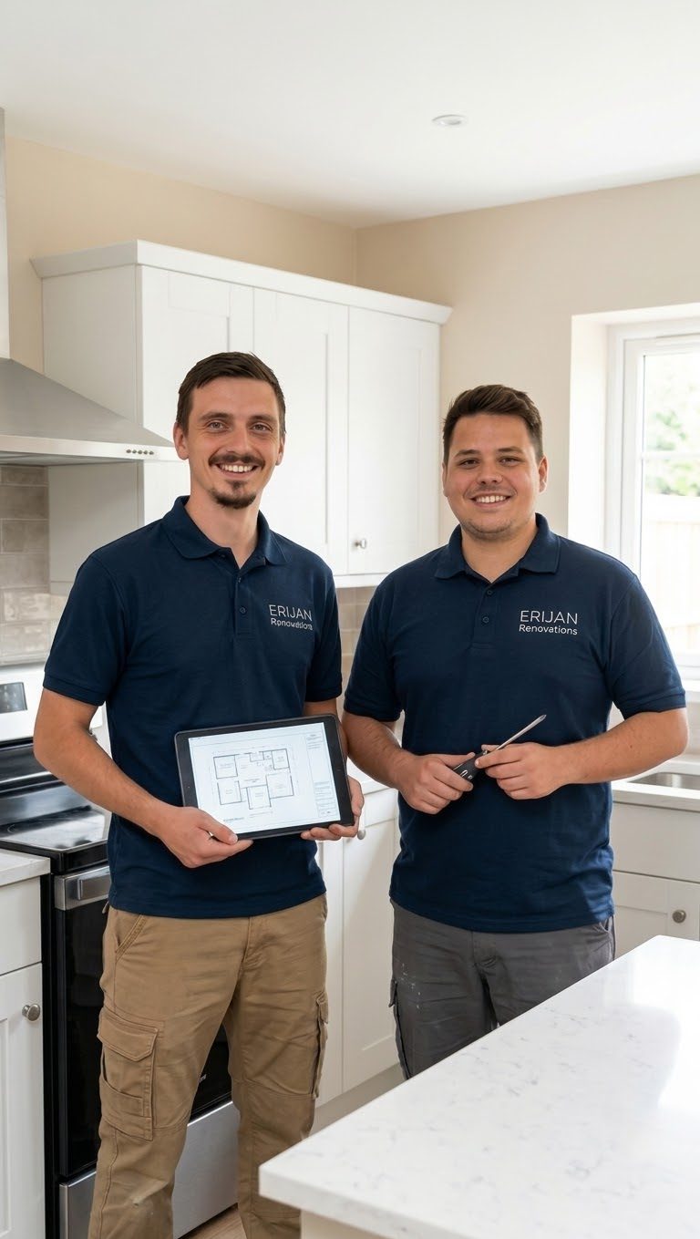 Eriks and Janis from ERIJAN in a finished kitchen
